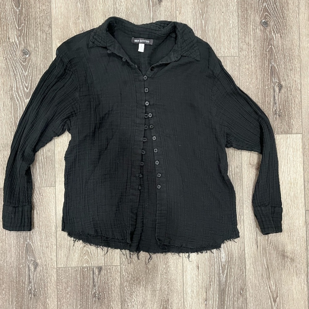 urban outfitters black gauze button up size small
